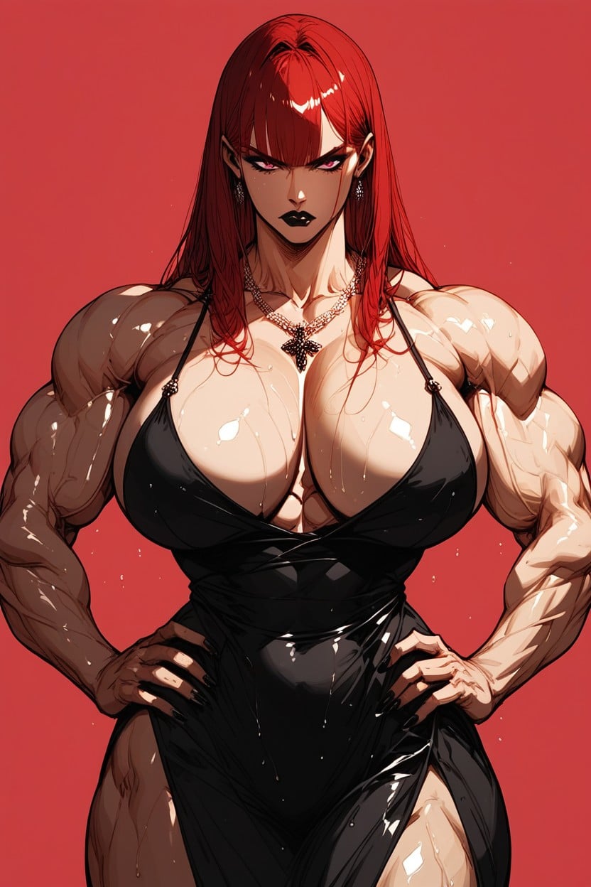 A Well Developed Female Bodybuilder, Huge Latissimus Dorsi Muscles, Damp Body MILF AI Porn