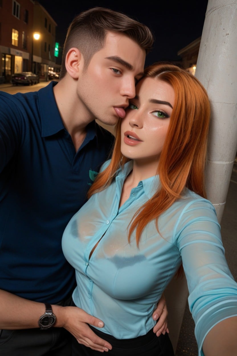 Road Side, Dim Lighting, Gwen Red Long Hair AI Porn