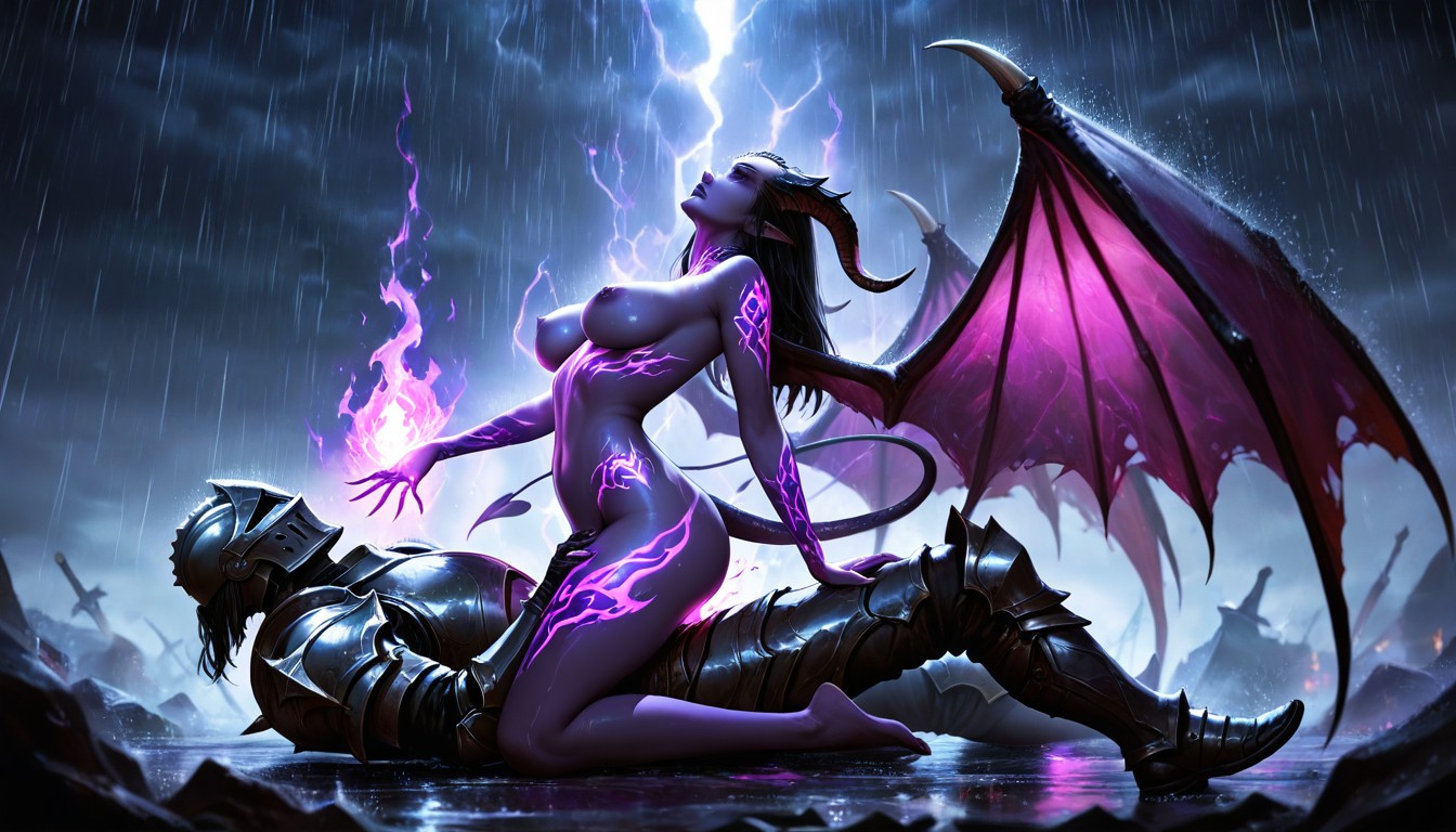 Purple Cosmic Lights, Cowgirl Position Sex, Backlit AI Porn