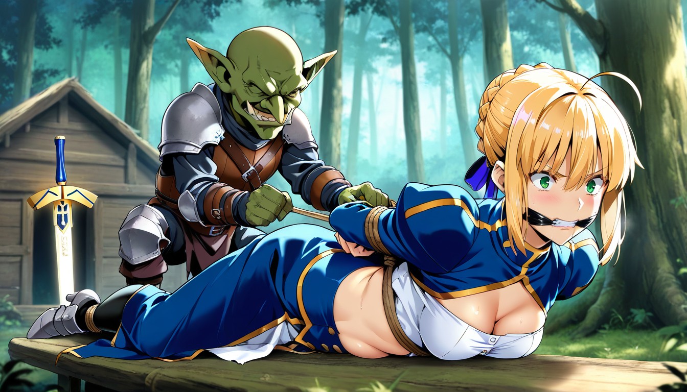 Ropa Rasgada, In Forest, Front View Hentai IA
