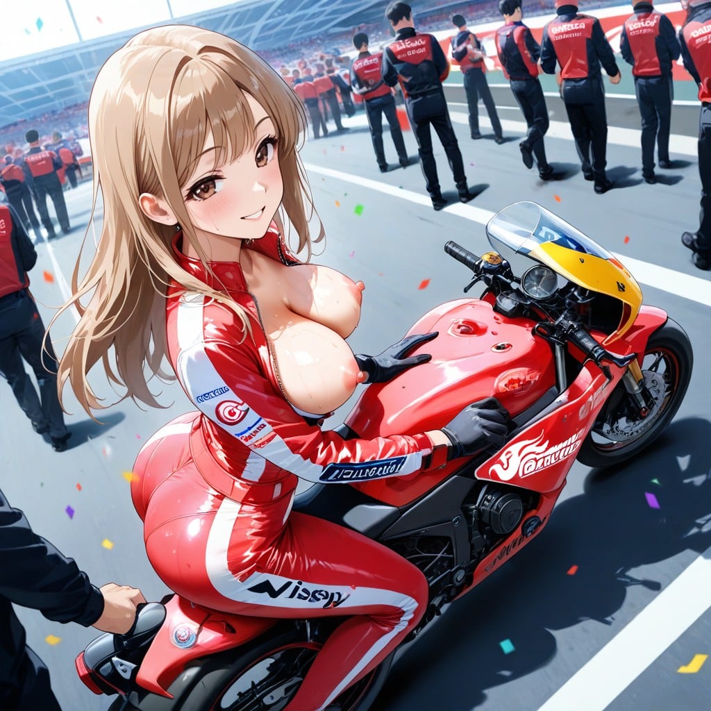 Riding A Racing Motorbike, Breasts Exposed, Coréen Porno IA Hentai