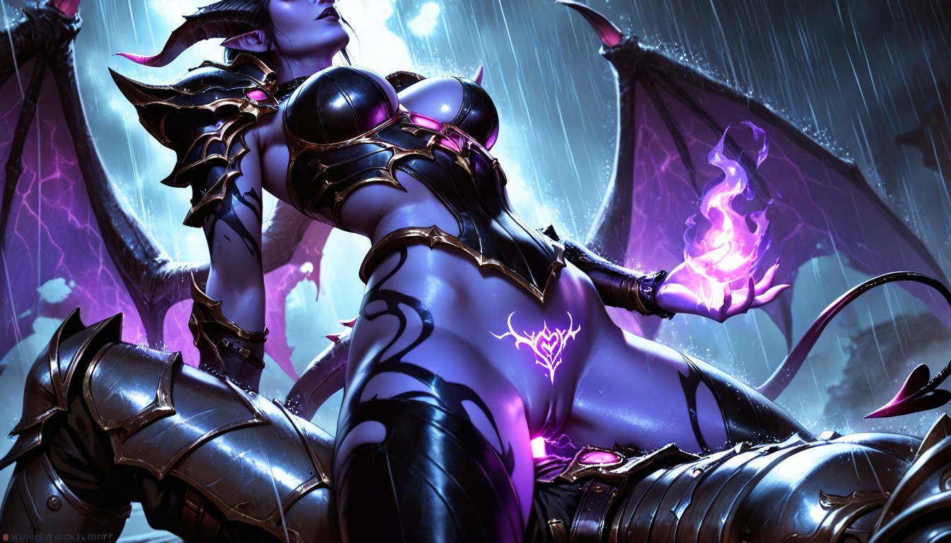 25+, Backlit, Big Demon Purple Wings AI Porn