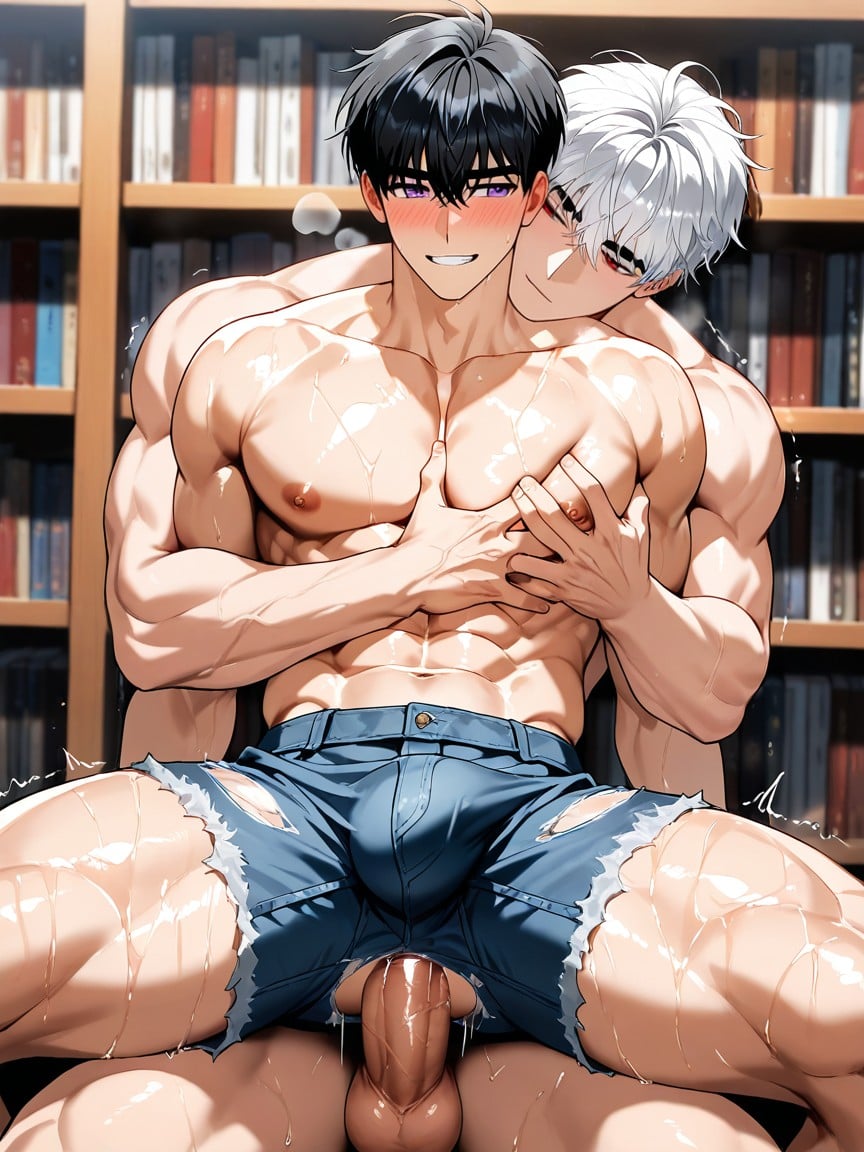Hair, Black Haired Man Groping White Haired Man, Ripped Clothes AI Gay Porn