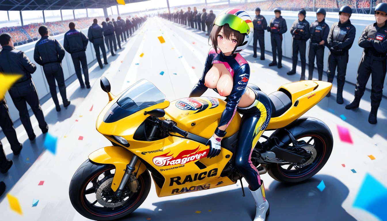 Motorbike Race Outfit, Racing Gloves, Wasp Waist Porno IA Hentai