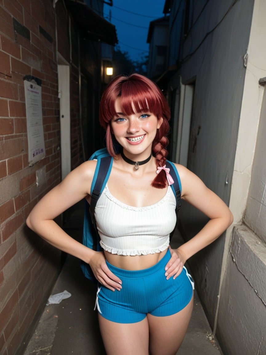 Burgundy Hair, Ghost White Skin, Front View AI Porn