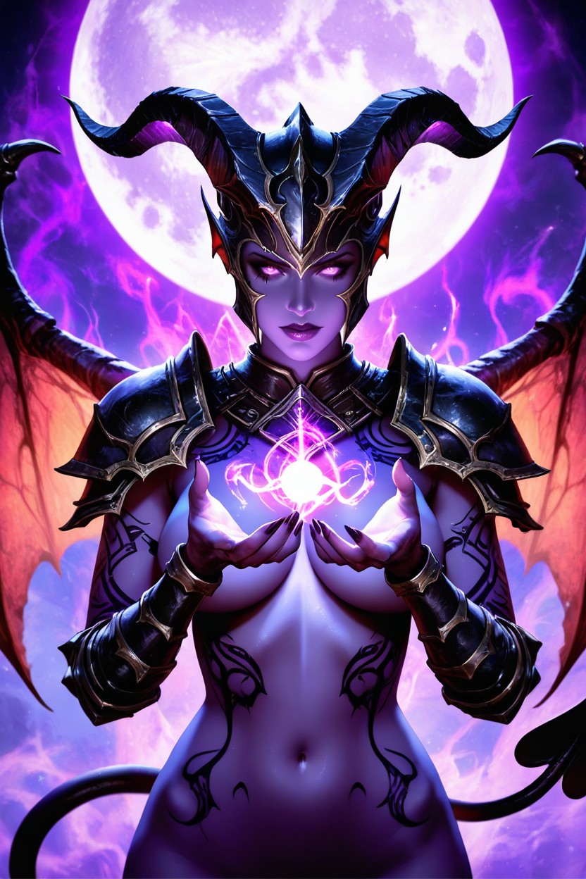 Piel Morada, Demon Horns, Purple Moon Porno IA