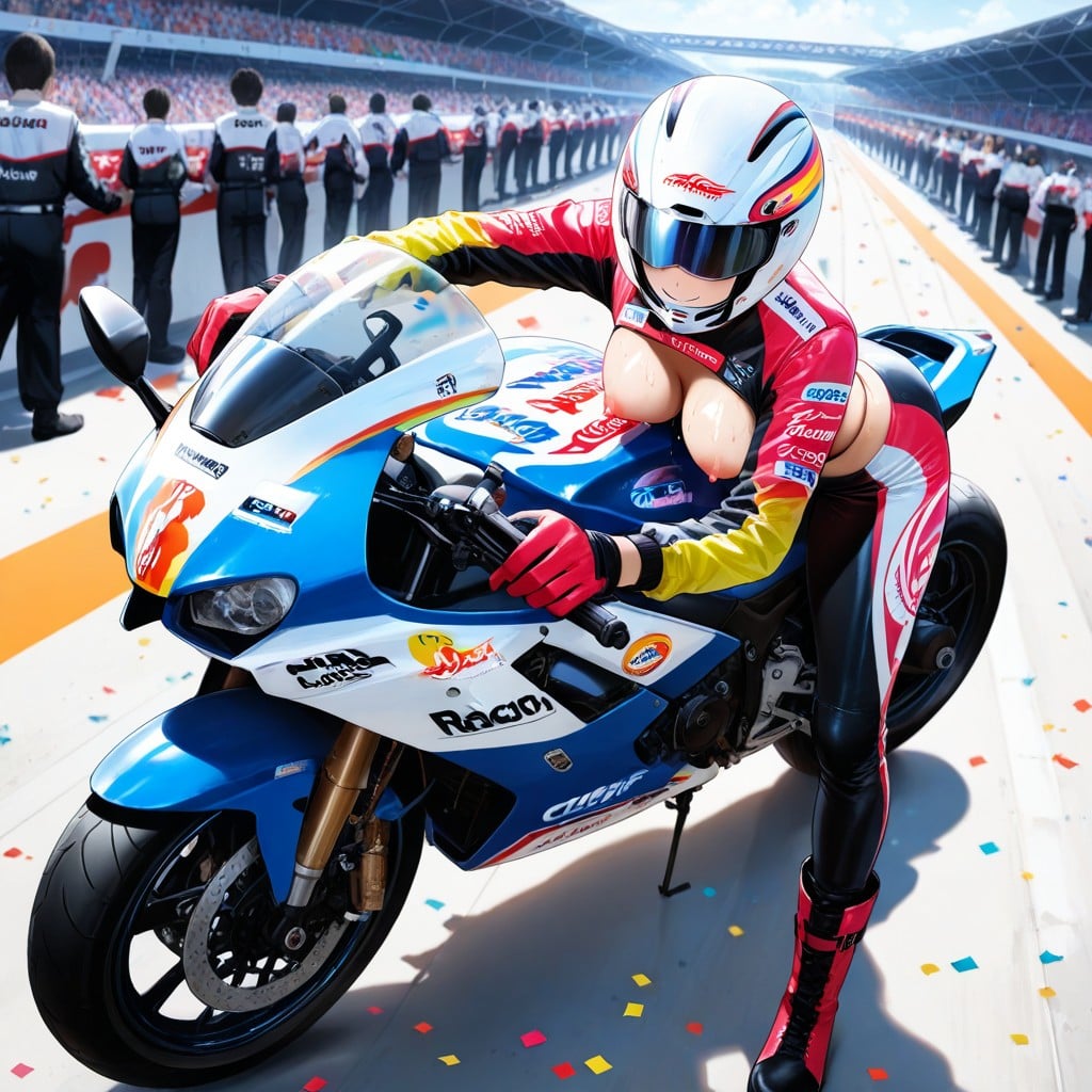 Sexy Idol, Riding A Racing Motorbike, Leaning Forward 헨타이 AI 포르노