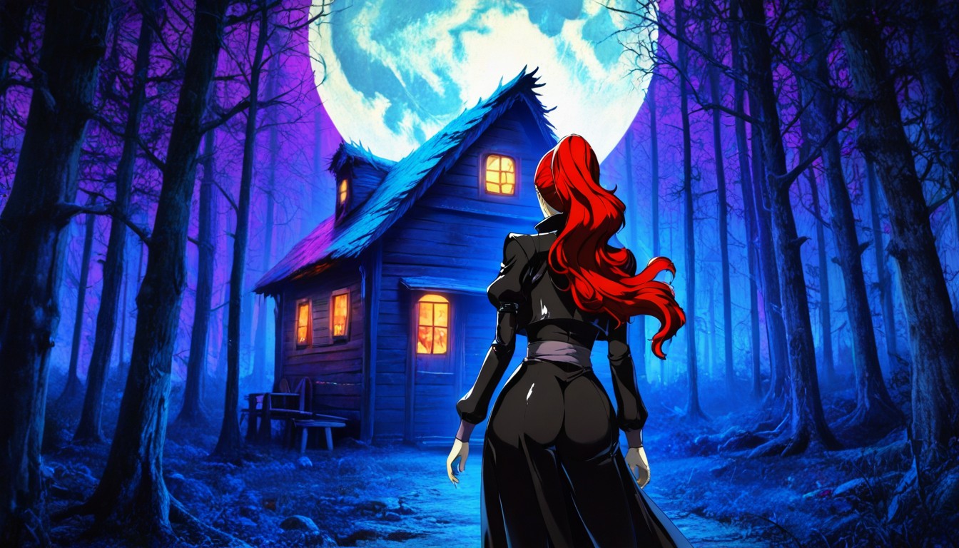 Full Moon, With Red Hair, Eerie Hentai AI Porn