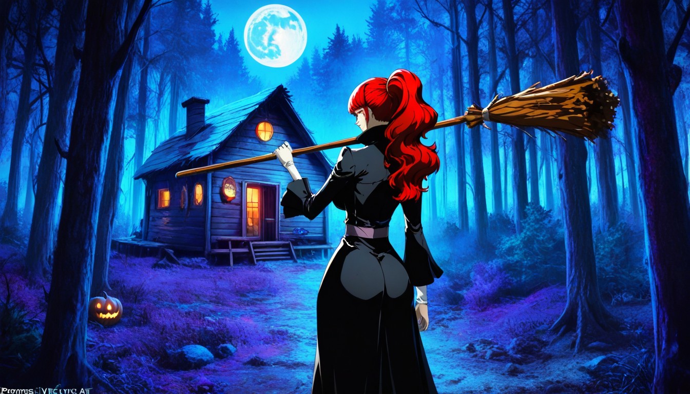 Full Moon, Eerie, Woman In Witch Outfit Hentai AI Porn