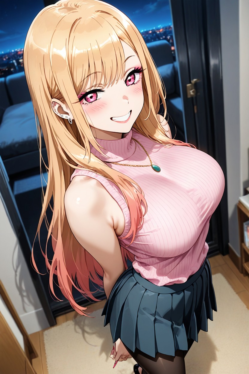 Hands Straight, Delgada, Close To The Breasts Hentai IA