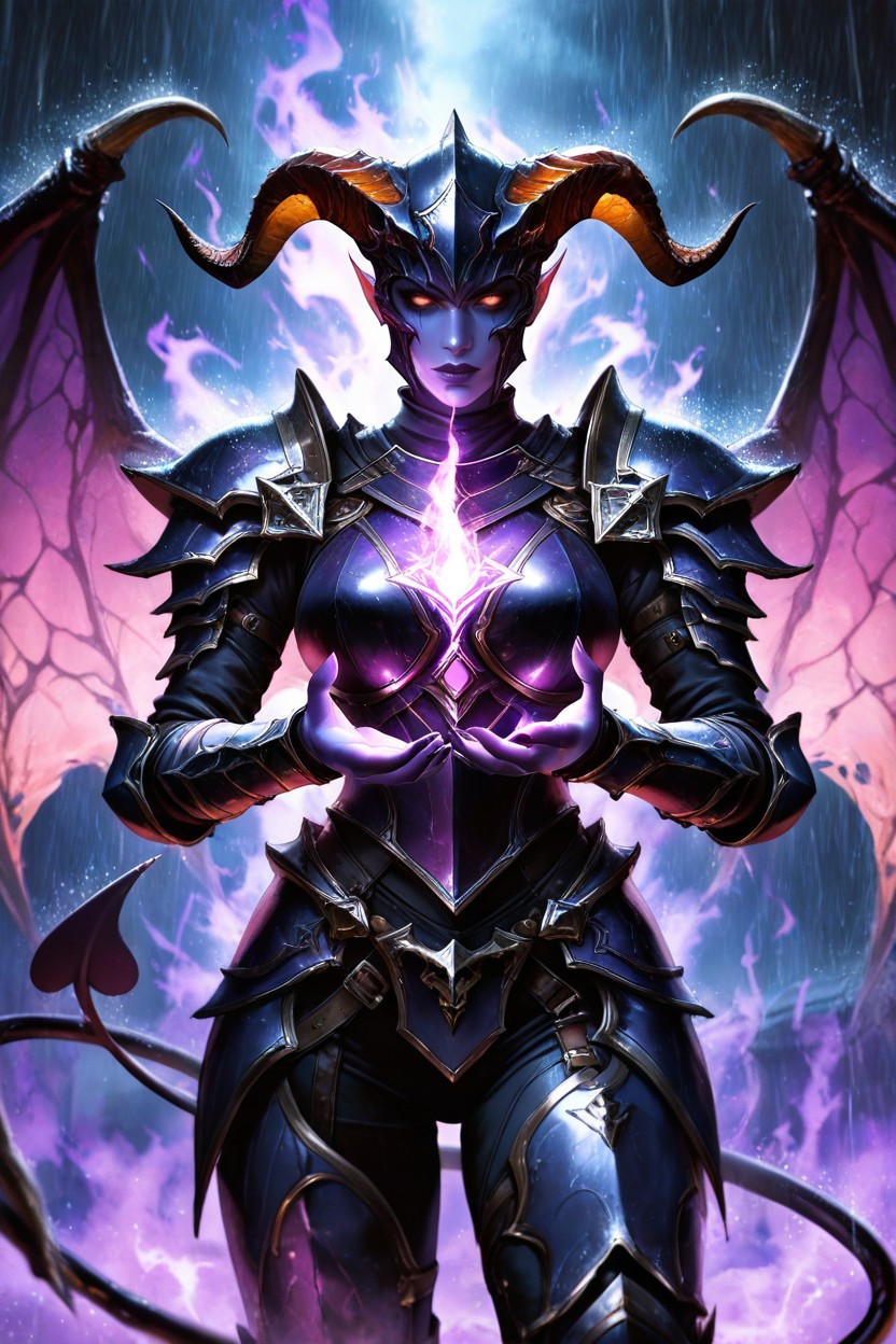 Demon Tail, Big Demon Purple Wings, Gothic AI Porn