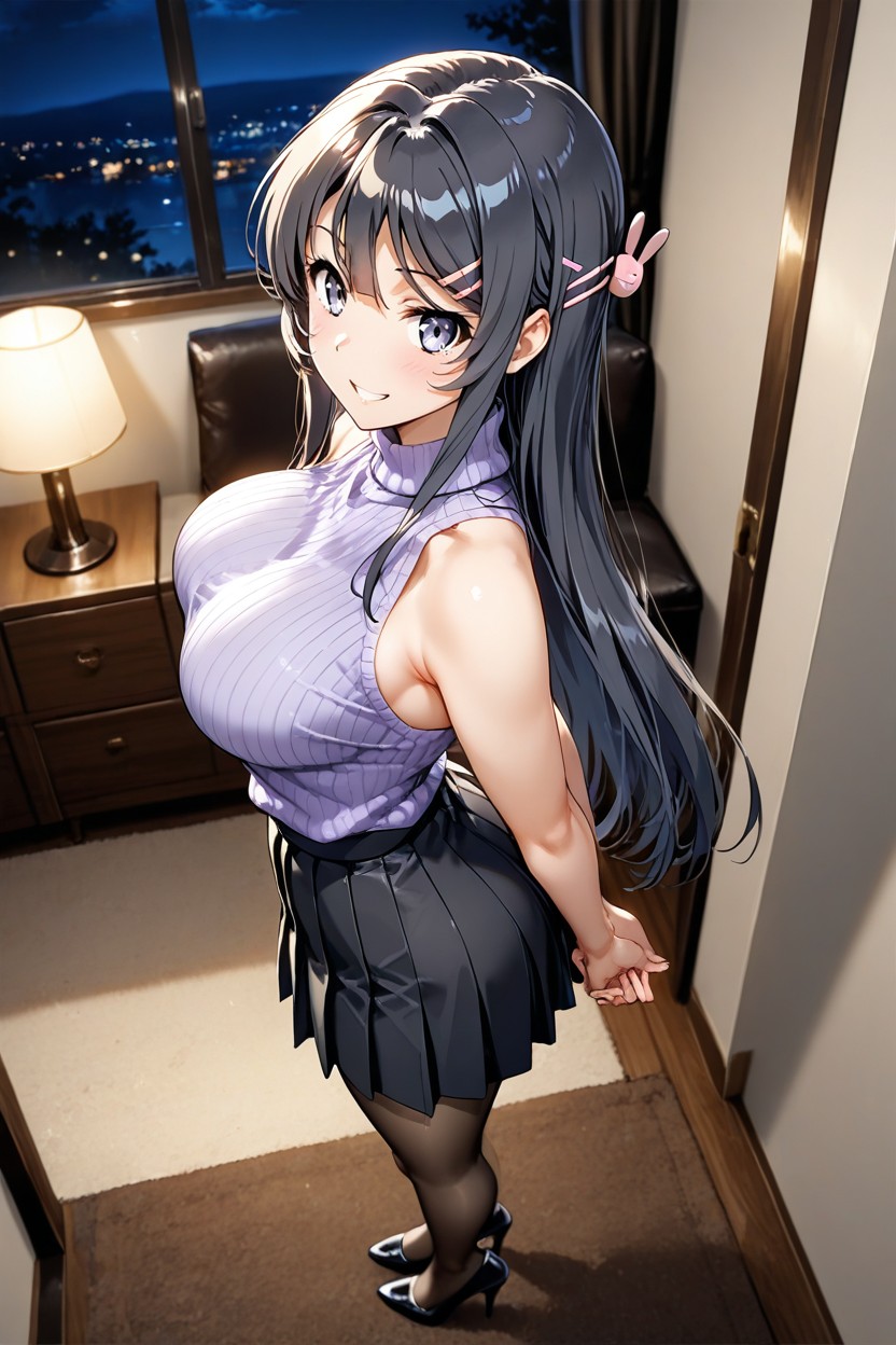 Breasts High, Very Long Hair, Lilac Sweater Hentai AI Porn