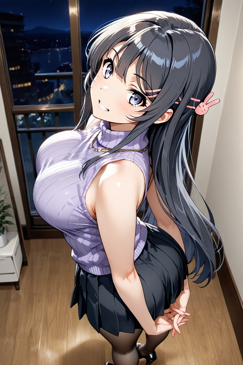 Very Long Hair, Hands Straight, Smiles Showing Teeth Hentai IA