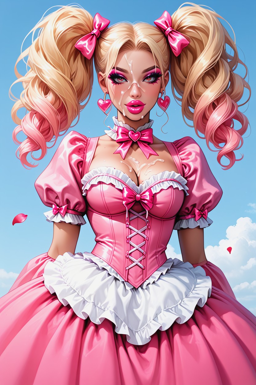 Intricate Pink Outfit, Thickthighs, Enormous Hair ヘンタイAIポルノ