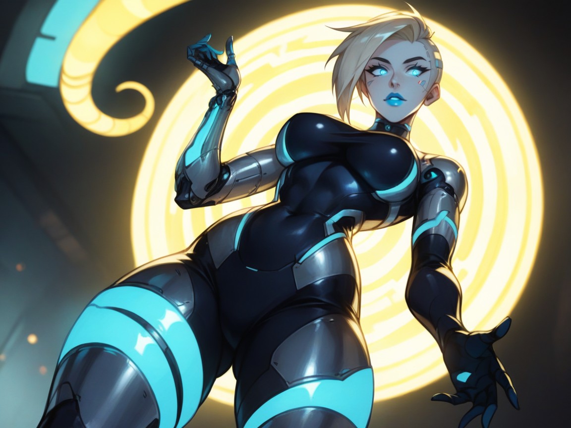 Vibrant Saturated Colors, Neon Blue Headband, One Woman Hentai IA