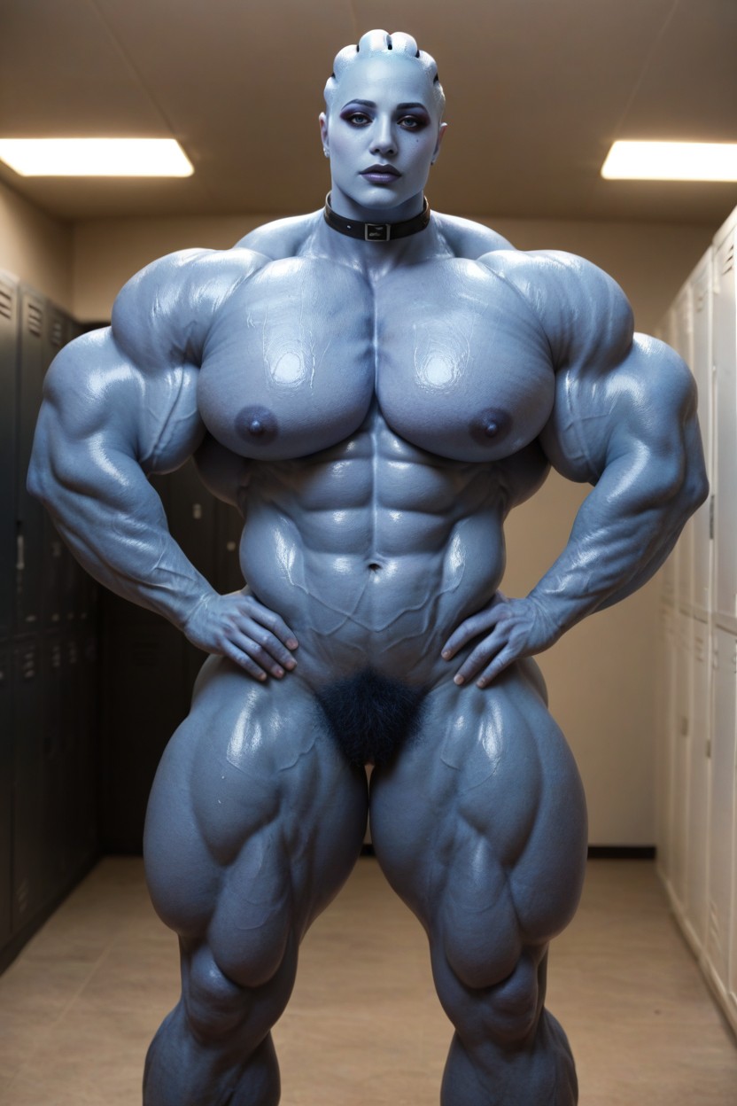 Naked, Full Lips, Huge Back Muscles AI Porn