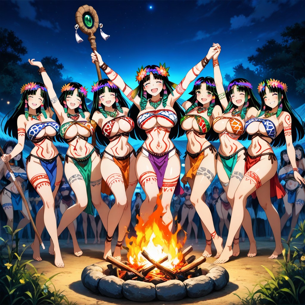 Massive Breast, Maori Shaman Outfit, Front View Hentai AI Porn