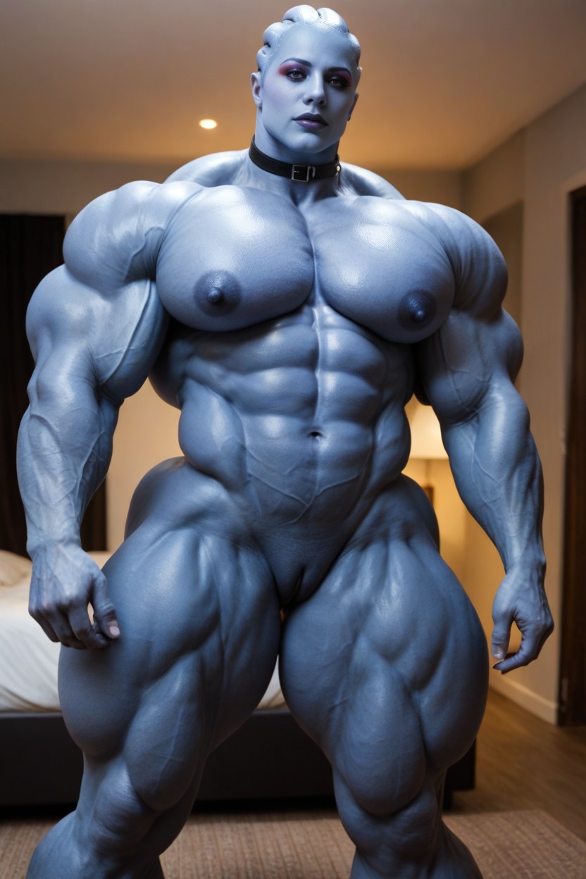 No Tits, Full Blue Skin, Wearing Black Collar AI Porn