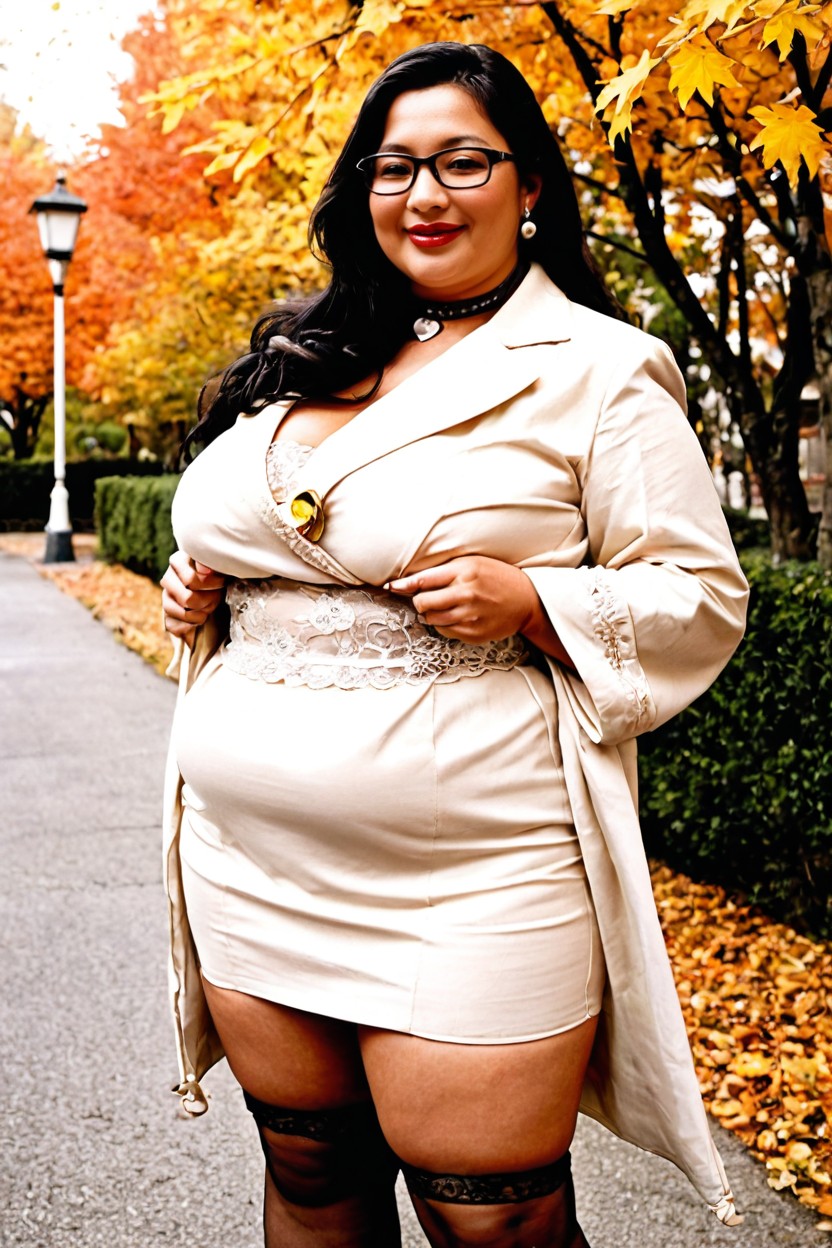 Intellectual, Front View, Bright Red Lips BBW AI Porn