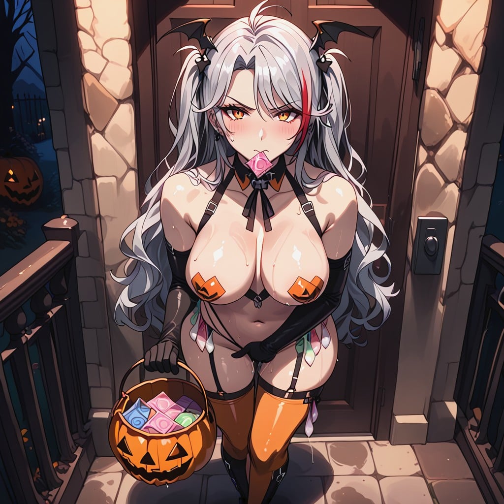 Outdoors, Orange Thighhighs, Disgust Hentai AI Porn