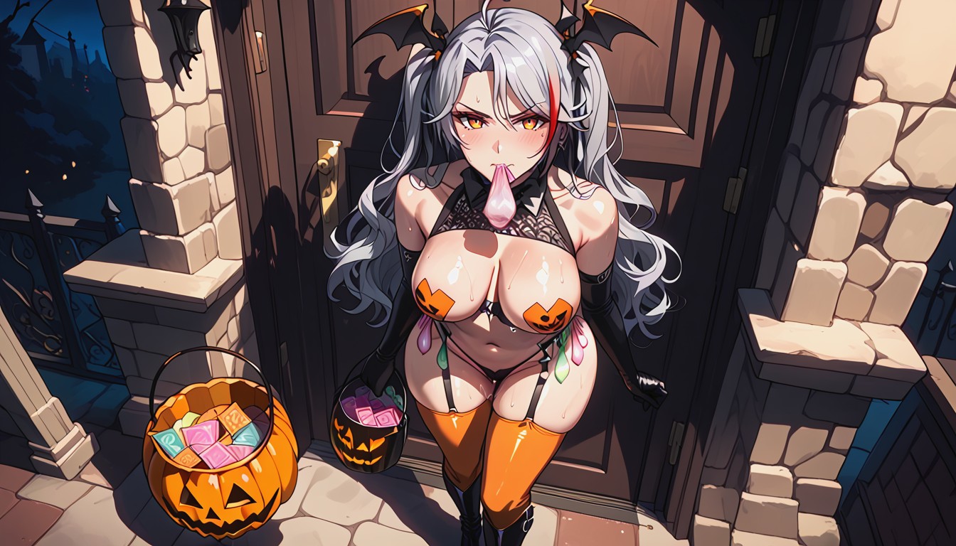 Halloween Shaped Nipple Pasties, Rebound Lines, Boobs Exposed ヘンタイAIポルノ