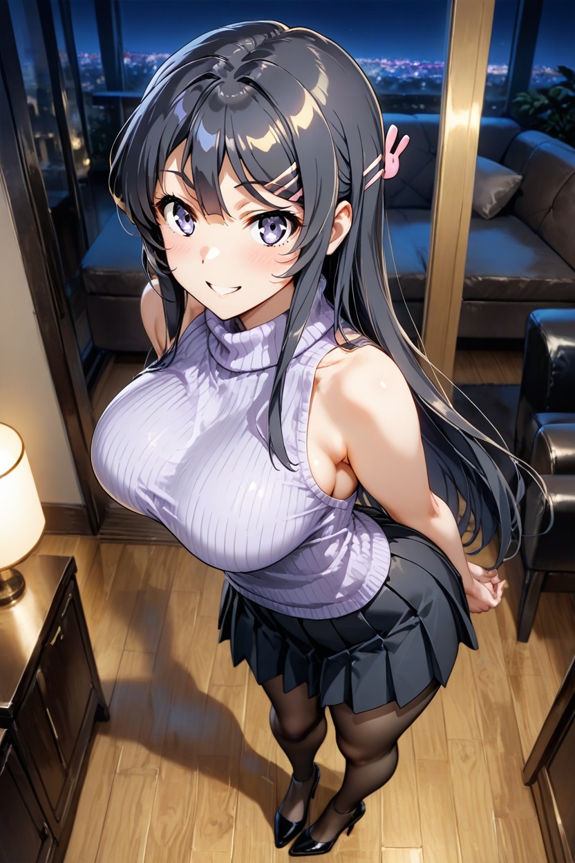 Very High Heels, Straight Legs, Black Tights Hentai IA