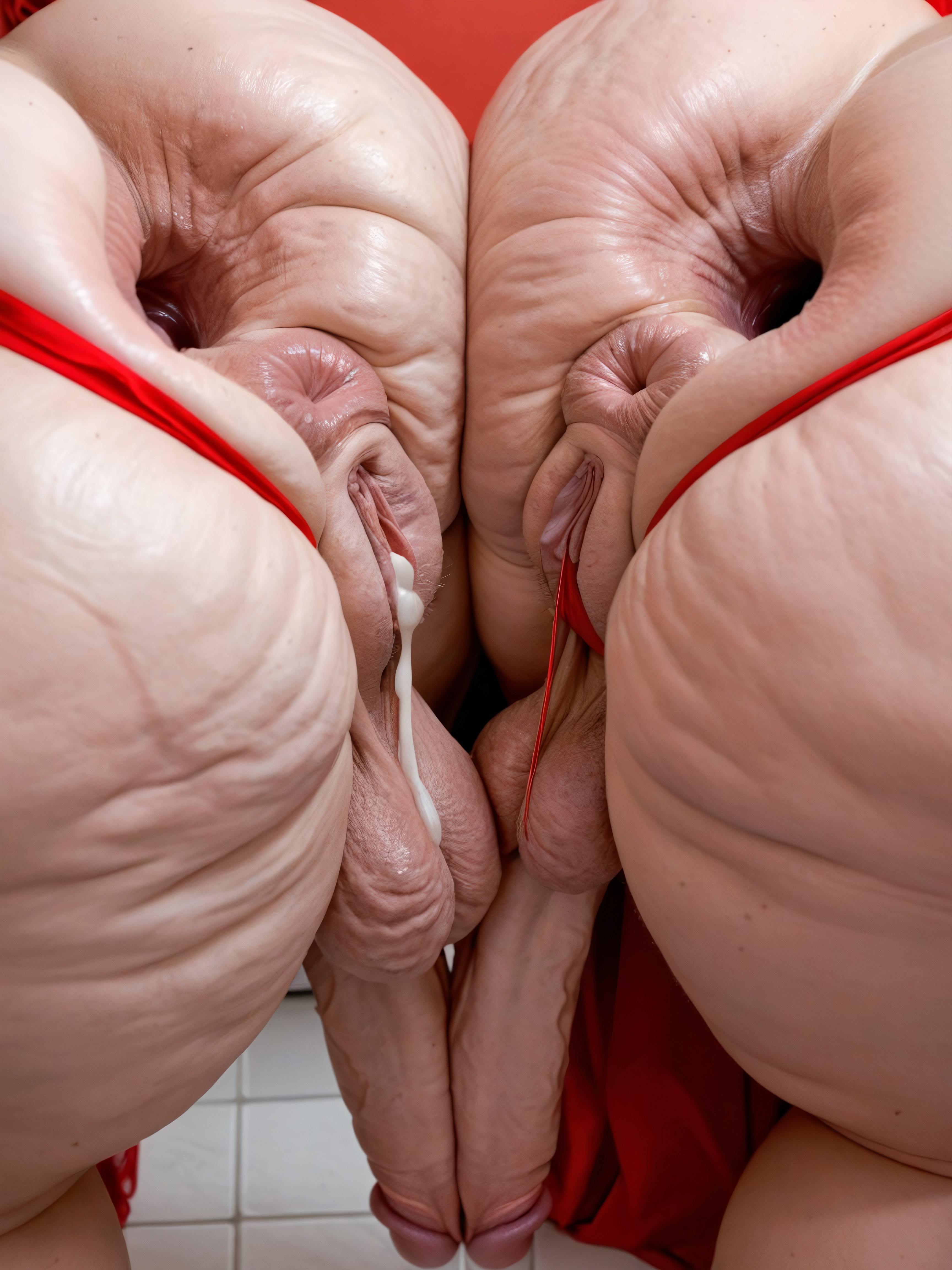 Hyper Detailed Oversized Gaping Anus, Thick Thighs, Bottom Up (upskirt) BBW AI Porn