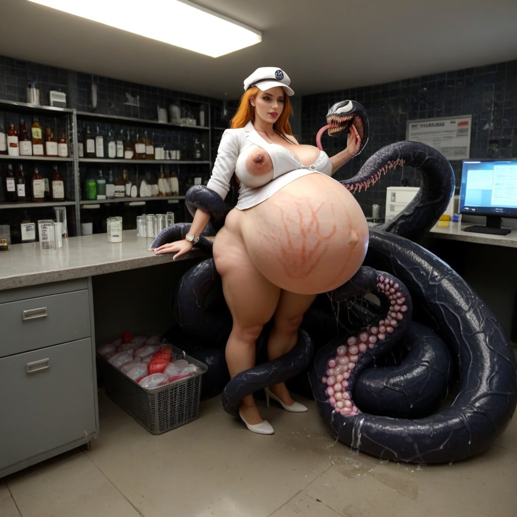 Open Cloth To Show Her Huge Belly, Huge Translucent Purple Ovipositor In Pussy, Cave AI Porn