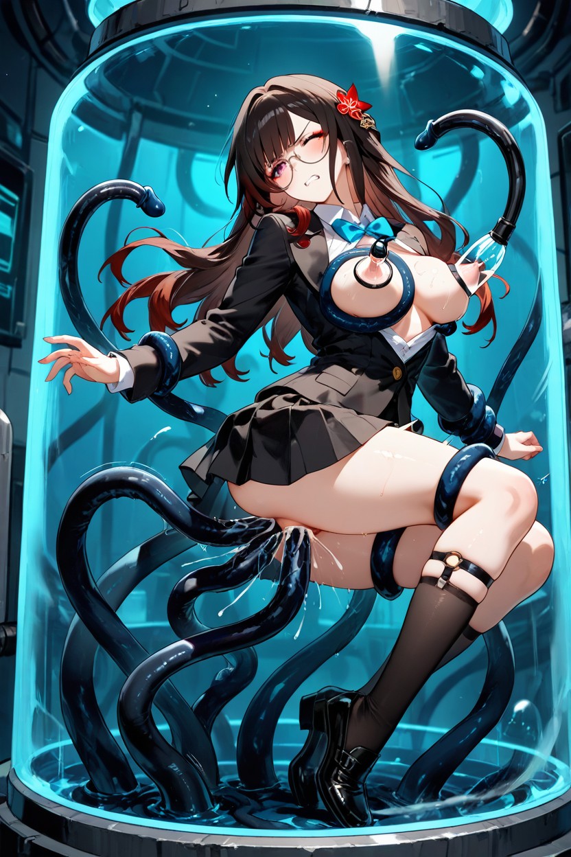 25+, Black Fitted Blazer Reaching The Hips, Long Sleeves To The Wrists Hentai AI Porn