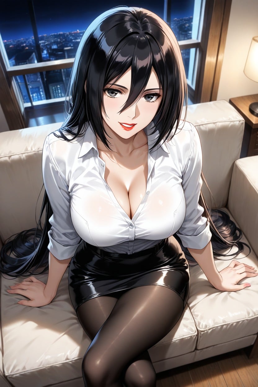 Skinny, Red Lips, White Shirt Hentai AI Porn