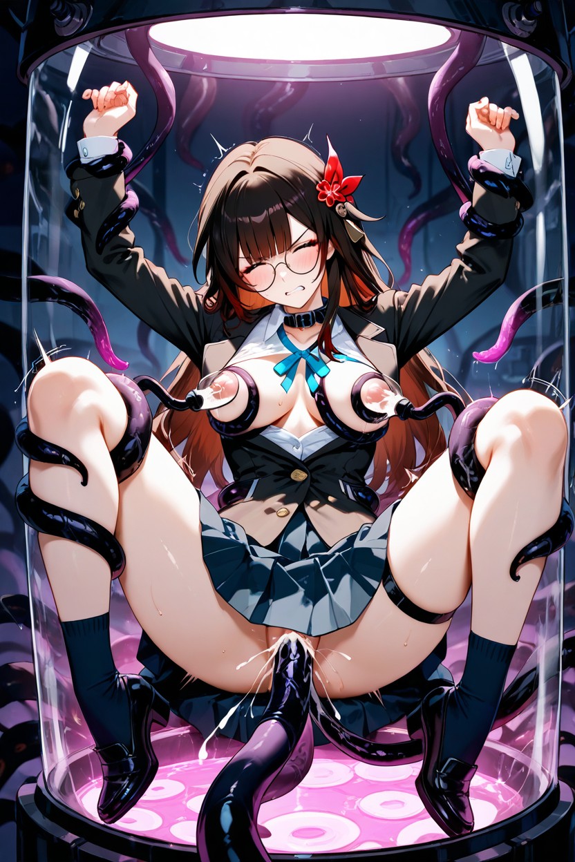 Black Tentacles Grabbing Arms, Medium Breasts, In Laboratory Hentai AI Porn