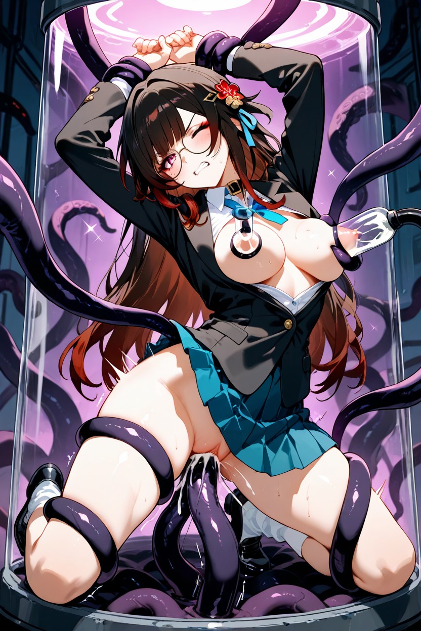 Round Glasses, Tentacles Around Belly, Tired Hentai AI Porn