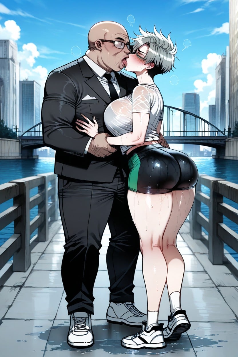 Bridge, Ugly Man, Oversized White T Shirt Hentai AI Porn
