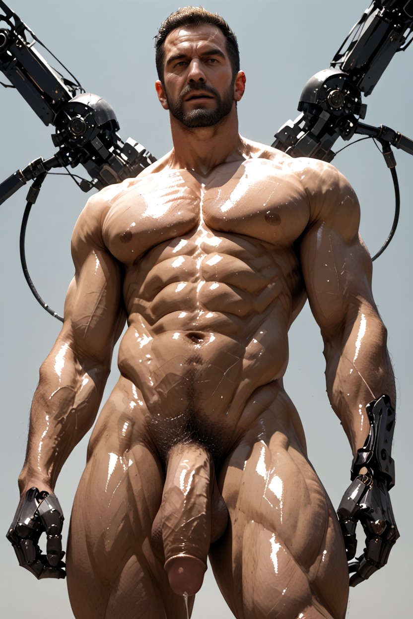 Sweaty, Rugged Goatee Beard, Noir AI Gay Porn