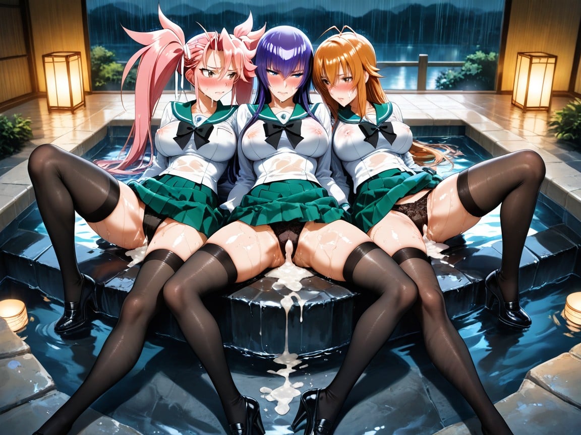 Second Woman Is Busujima Saeko From Hotd, Third Woman Is Takagi Saya From Hotd, Delgada Hentai IA