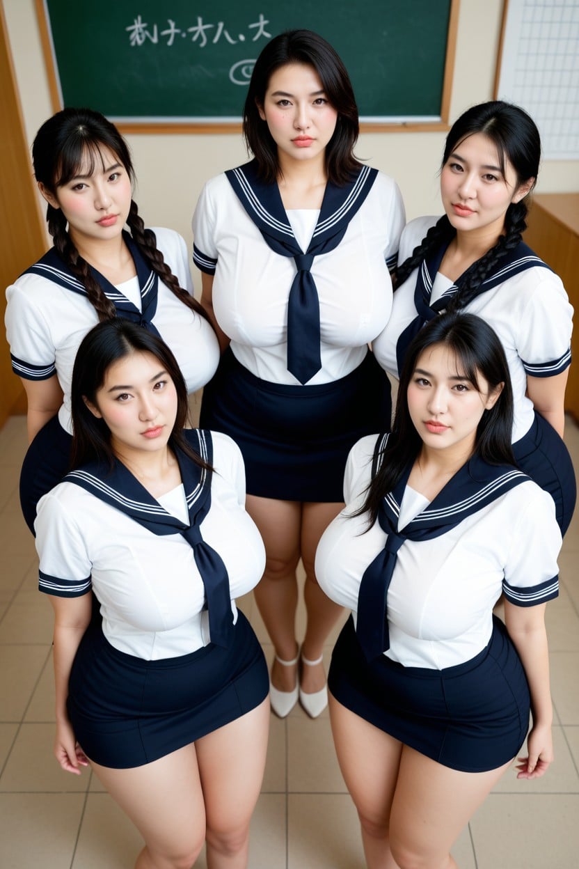 Cropped Ssailor Uniform And Black Skirt, Mini Skirt, Harem Asian AI Porn