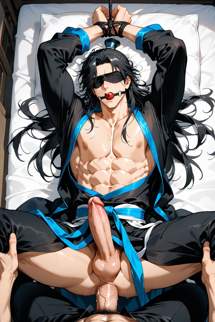 With Wide And Long Sleeves, Rosy Nipples, Black Hanfu AI Gay Porn