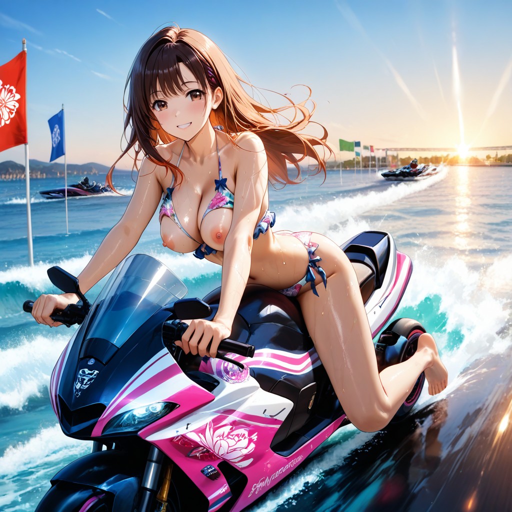 Floats Racing Lines, Detailed, Large Brown Eyes Hentai AI Porn