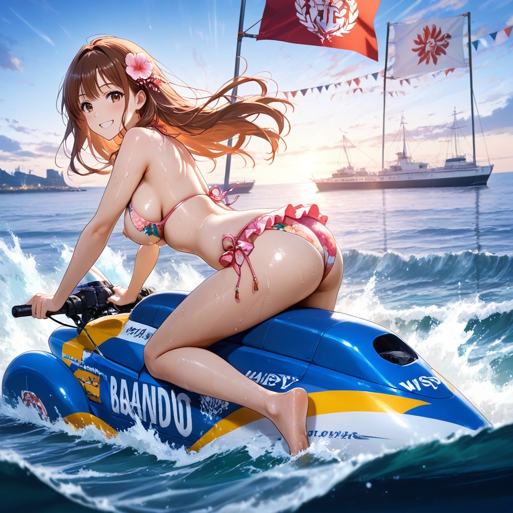 Medium Breasts, Large Brown Eyes, On The Ocean Hentai AI Porn