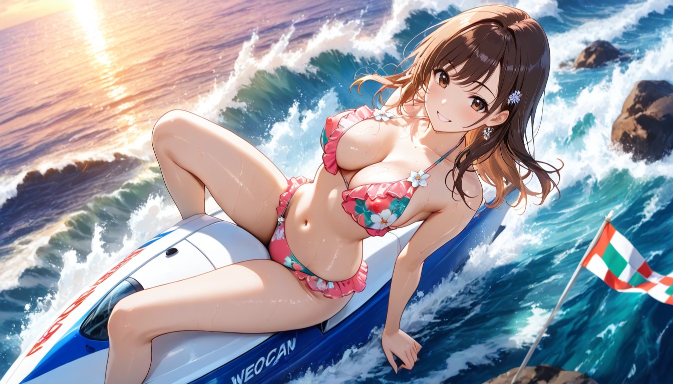 Detailed, High Ocean Waves, Riding A Watercraft Hentai AI Porn