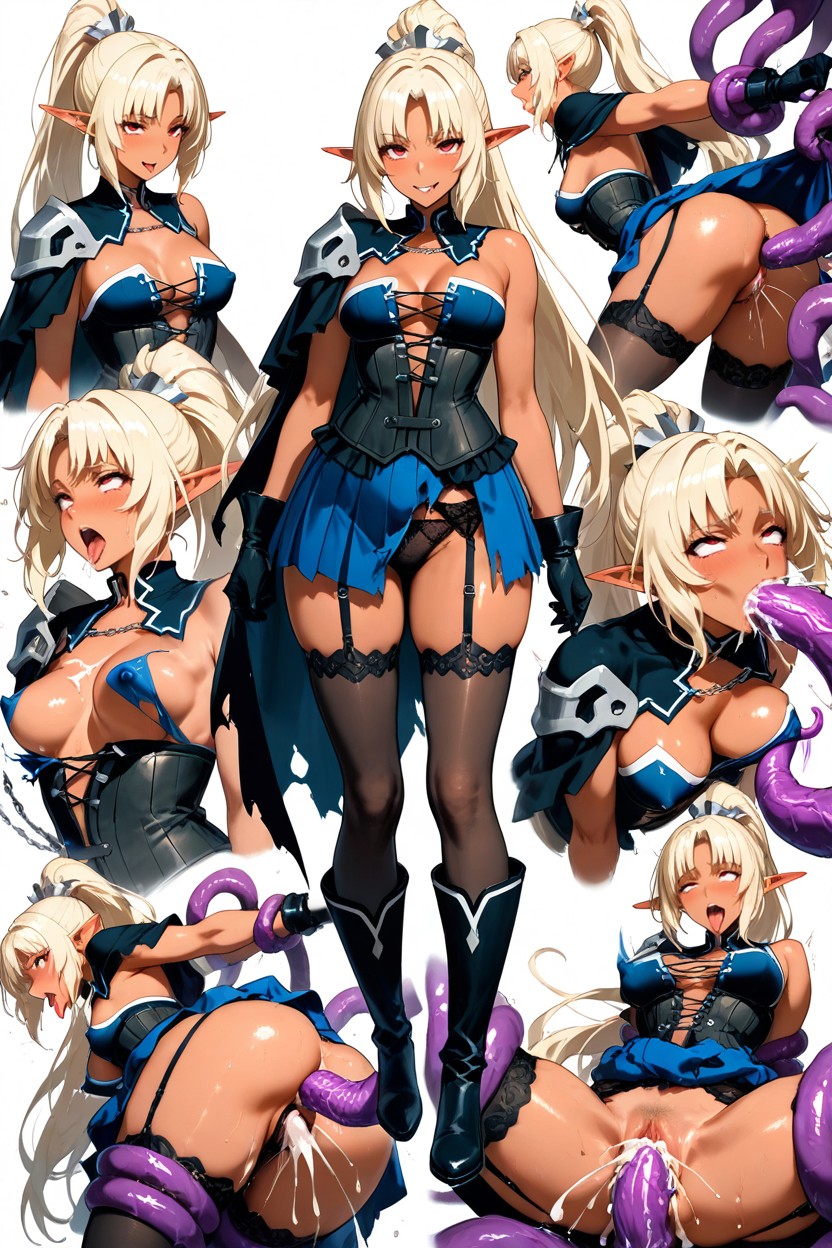 Pastel Blue Tentacles Only, Torn Outfit, Long Right Side Lock Hentai AI Porn