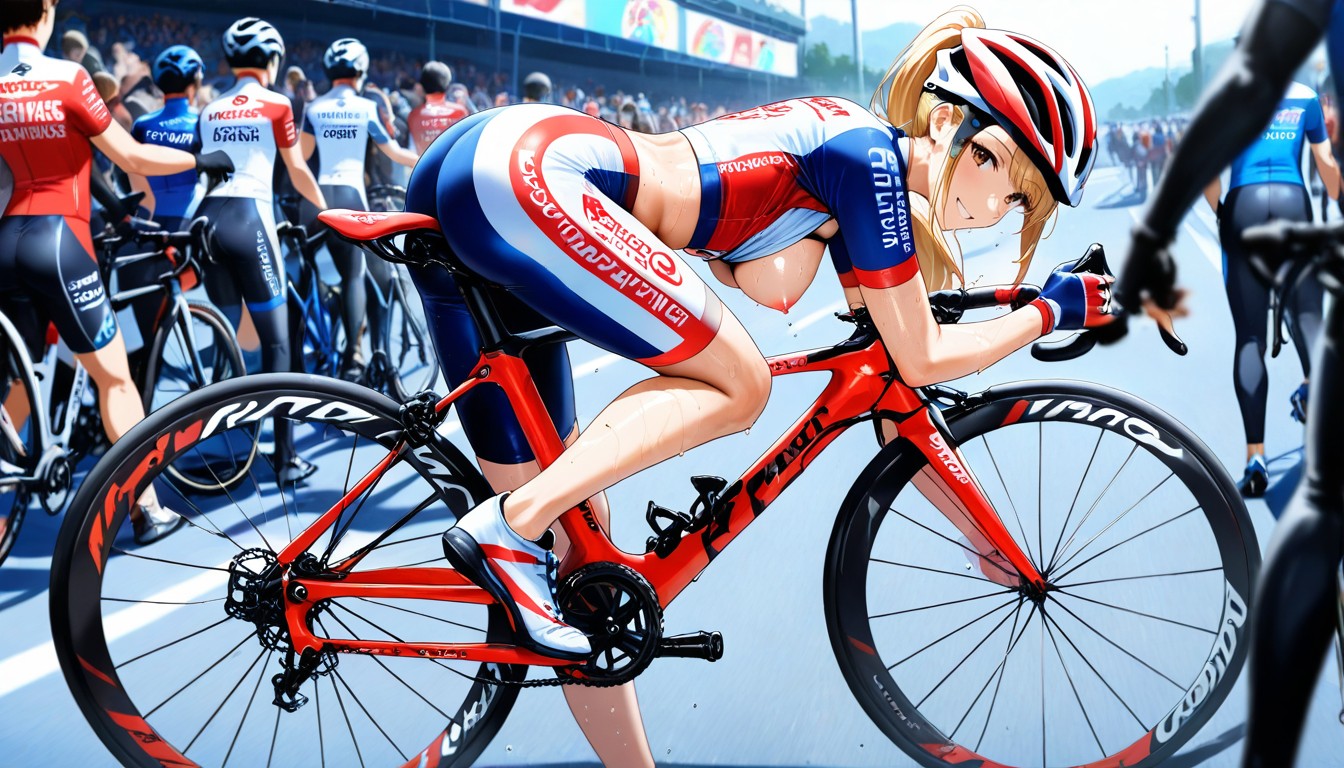 Large Brown Eyes, Fingerless Cycling Gloves, Sweaty Skin Hentai AI Porn