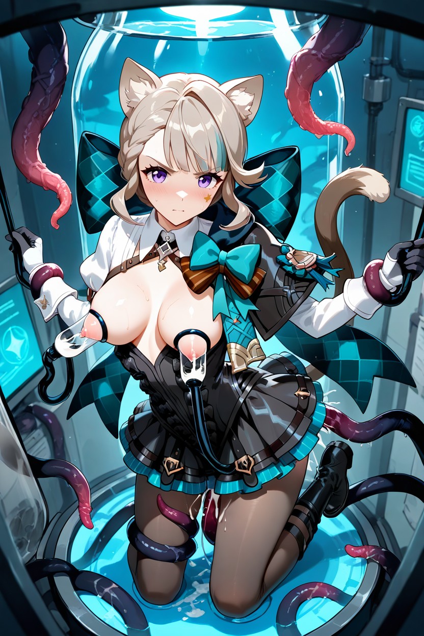 Double Penetration, Motion Lines, Teal Bow On The Chest Hentai AI Porn