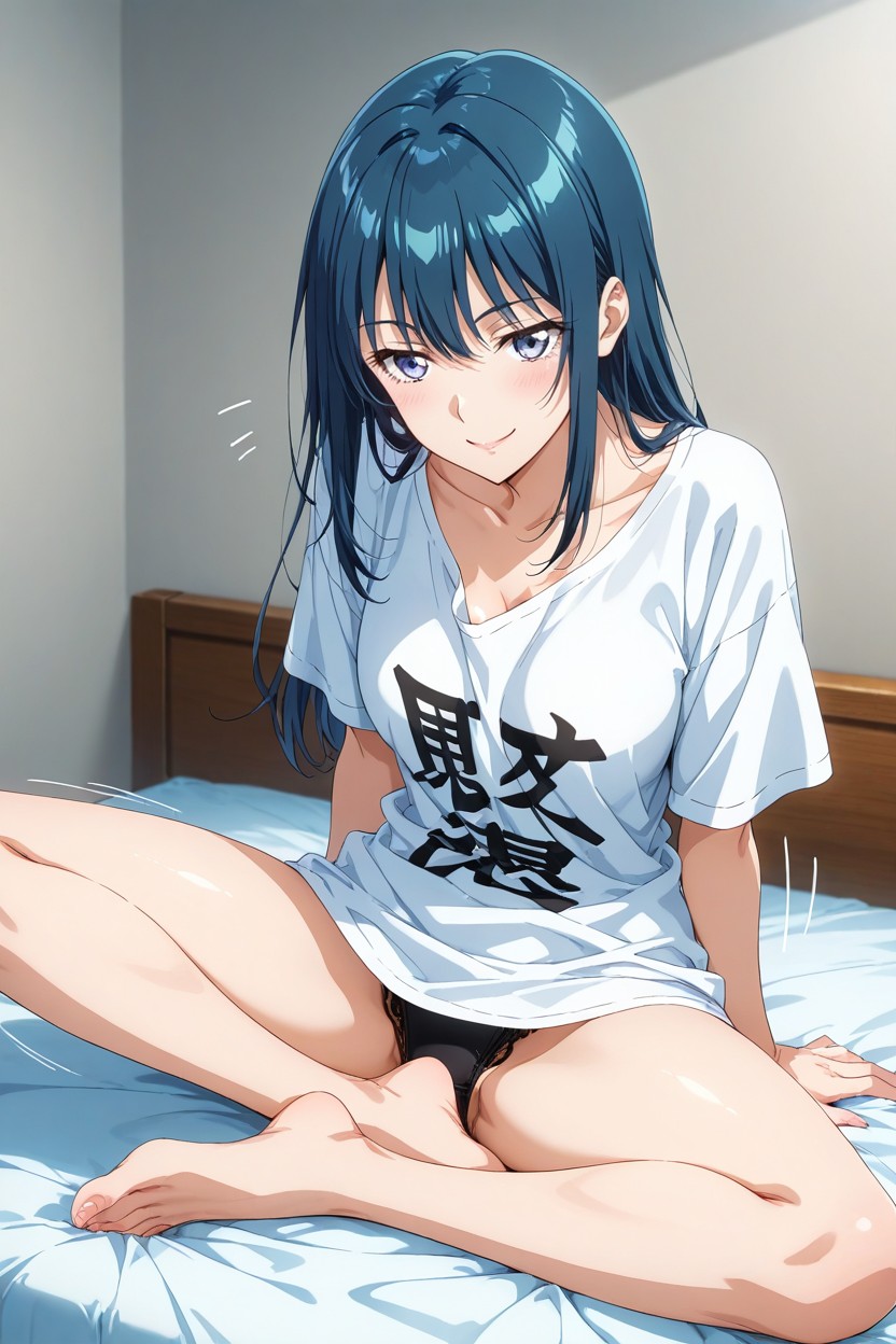 Oversized T-shirt, Facing The Viewer, Black Underwear Hentai AI Porn
