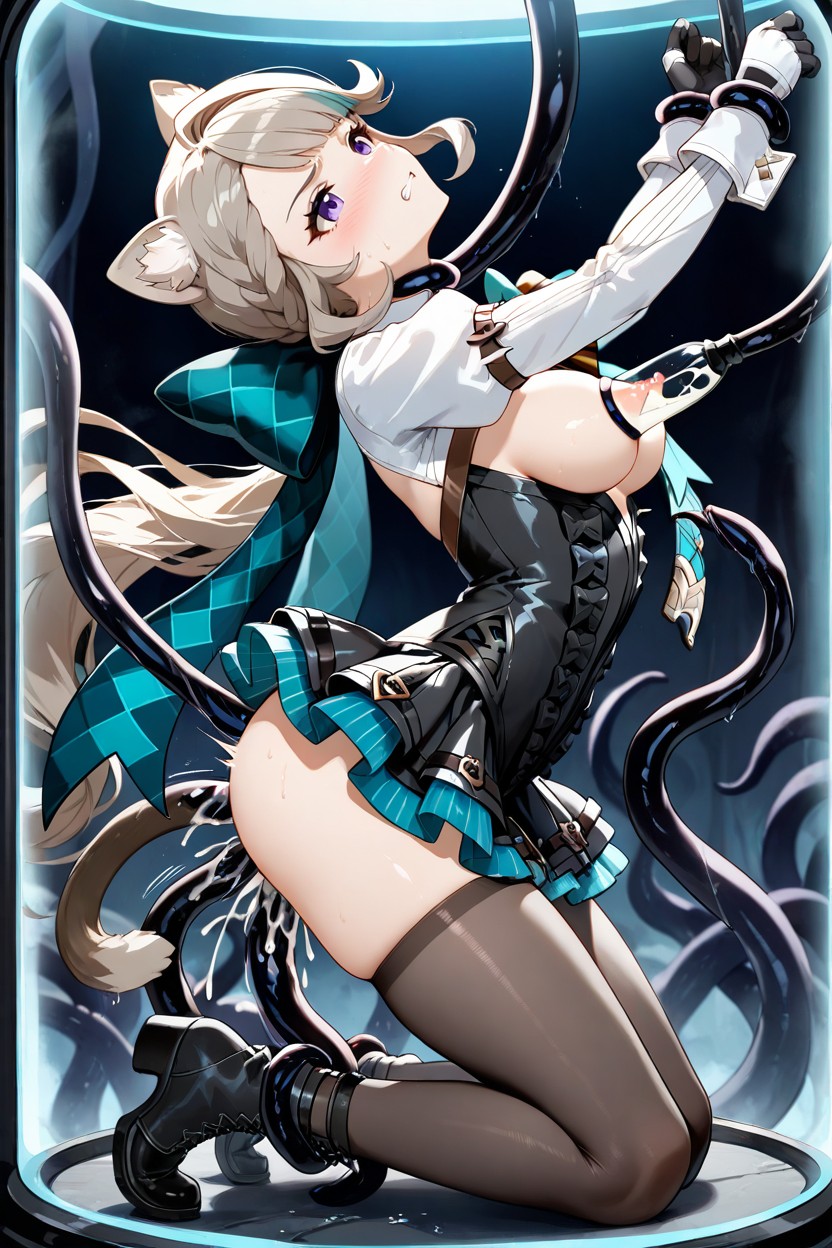 Black Tentacles Grabbing Neck, White Puffed Sleeves With Cuffs, Fucked By Huge Black Tentacles Hentai IA