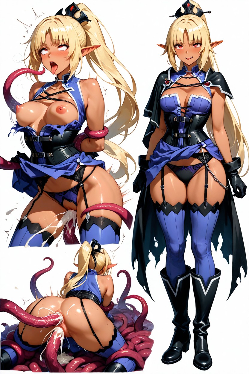 Overall Low Saturation; All Insanely Different & Energetic Poses & Angles, Pastel Blue Tentacles Only, Front Bangs Hentai AI Porn