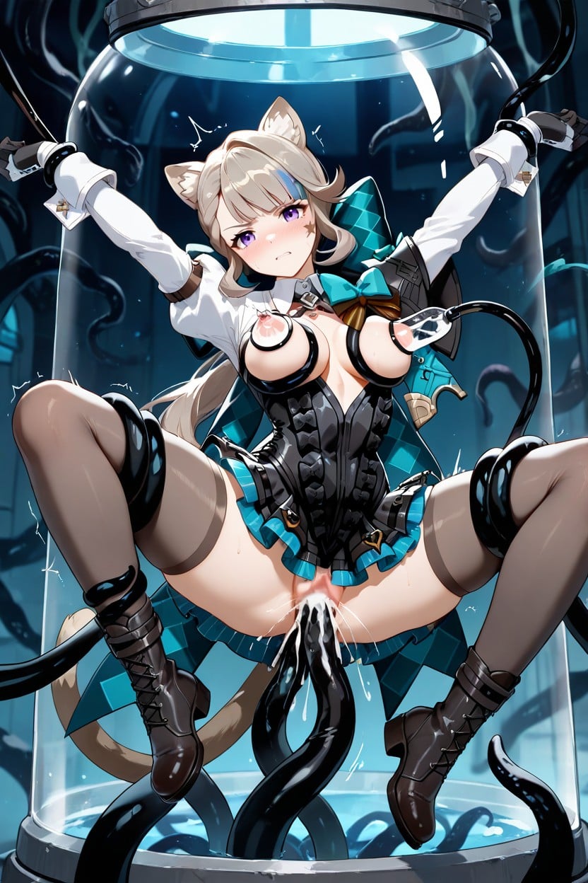 Tail Behind, Teal Bow On The Chest, Tired Hentai AI Porn