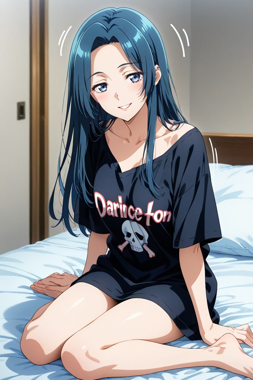 Straight Hair, Dark Blue Hair, Pretty Woman Hentai IA