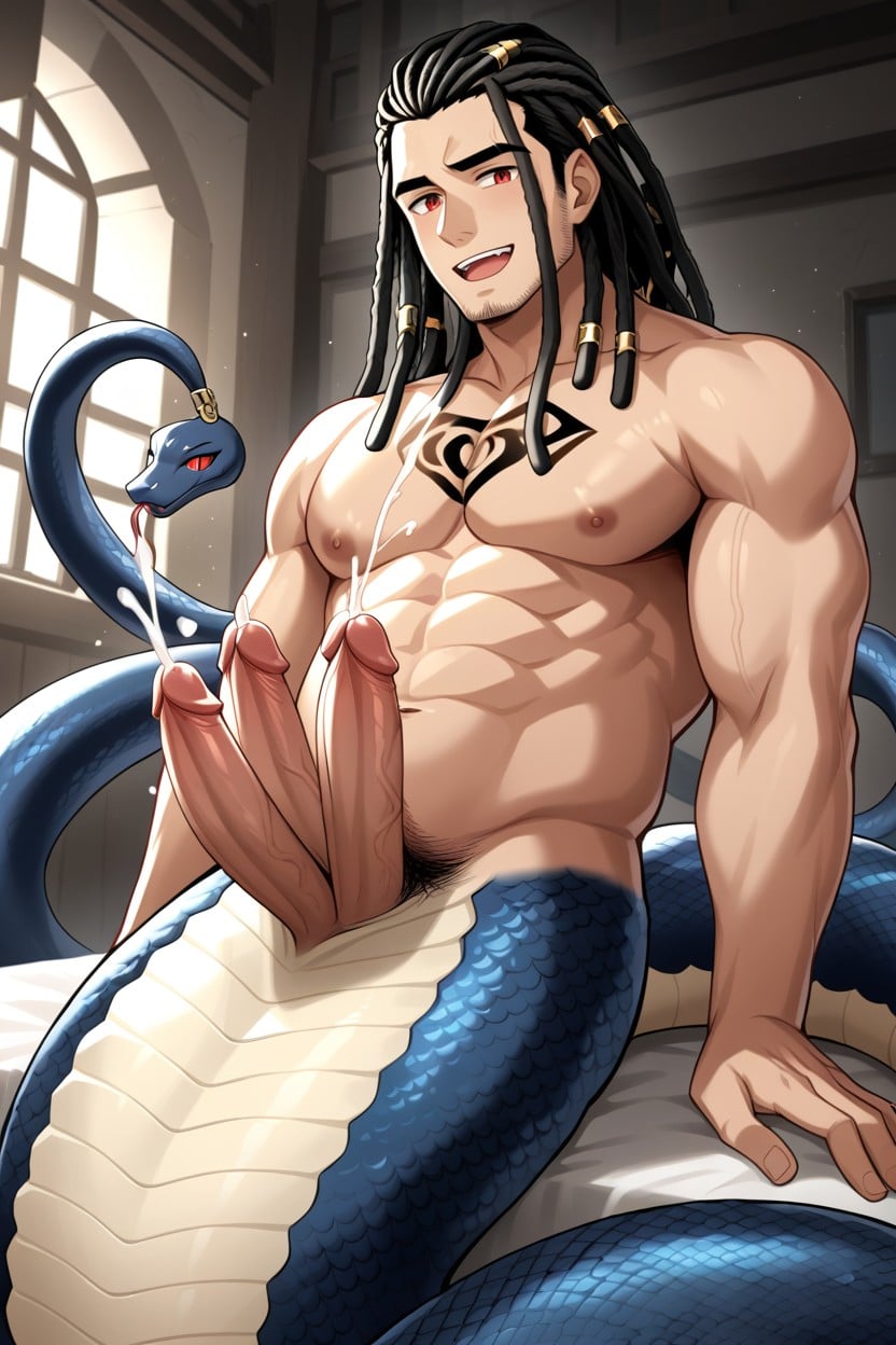 No Facial Hair, Dread Locks, Mermaid Snake Tail AI Gay Porn
