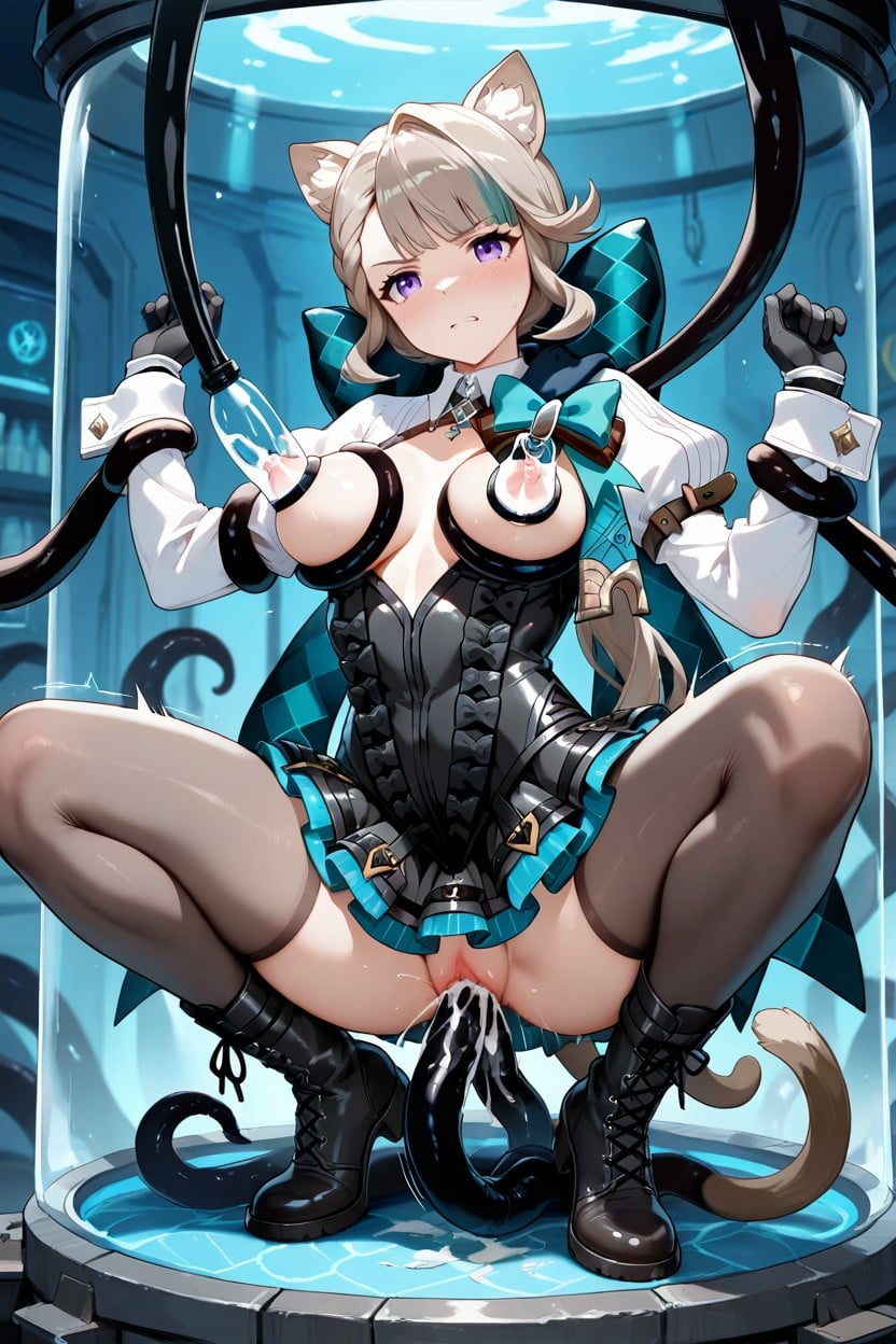 Exposed Nipple, In Laboratory, Hands And Feet Bound By Tentacles Hentai AI Porn